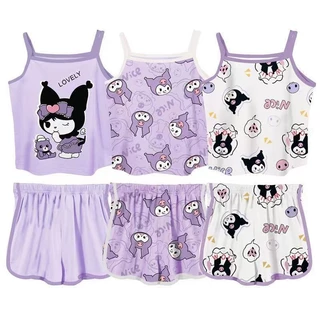 Bonito Kuromi Meninas Pijamas Estilo Fino Verão Novo Crianças Estilingue Ternos Loungewear Pode Usar Fora em Oferta na Shopee