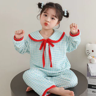 Crianças pijamas meninas gola de princesa outono inverno flanela terno térmico médio grande crianças meninas roupas para em Oferta na Shopee