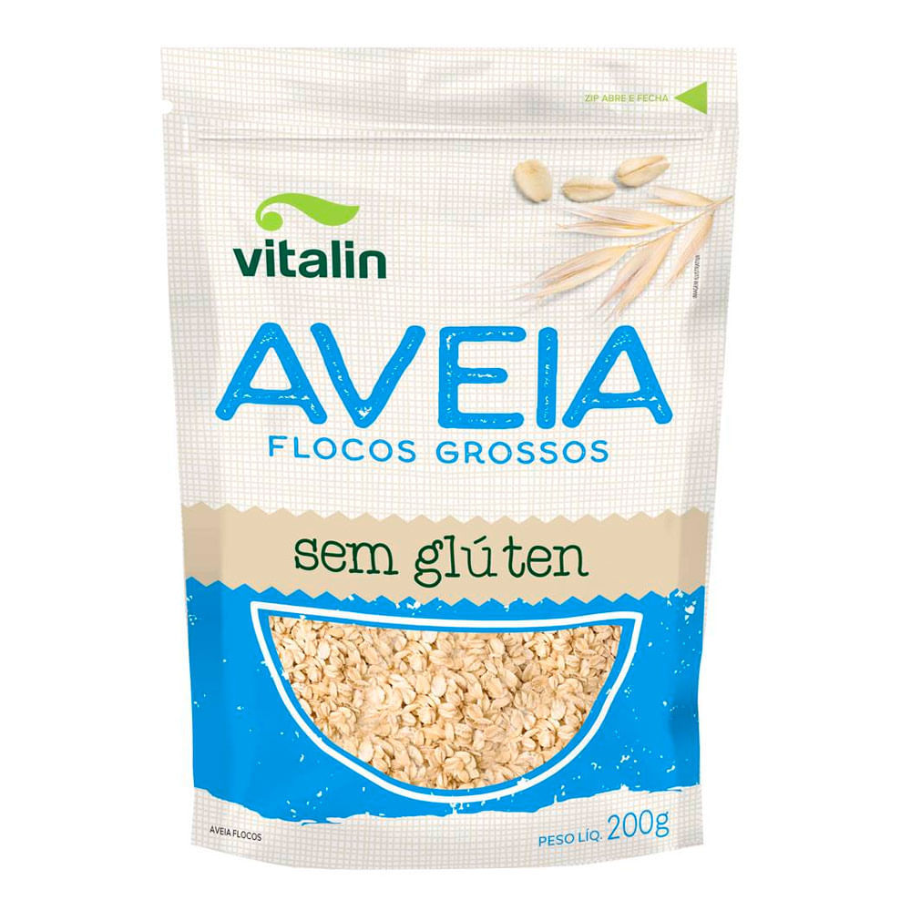 Aveia Integral em Flocos Vitalin Sem Glúten 200g | Shopee Brasil