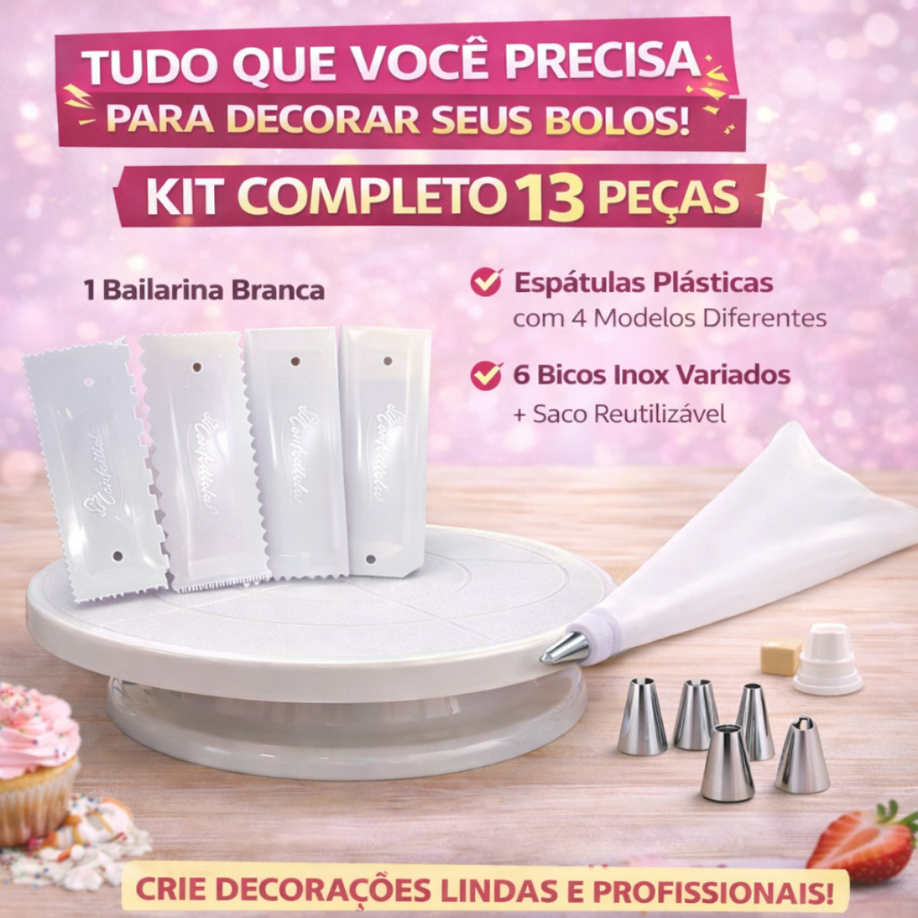 Kit Confeitaria 13 Peças Bailarina Bicos Inox Espátulas Gran