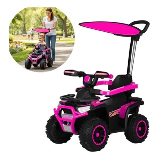 Quadriciclo Elétrico Infantil 6V Com Empurrador e Cobertura Rosa Mais Segurança Estabilidade e Diversão Para Crianças em Oferta na Shopee