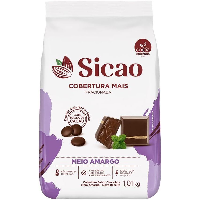Cobertura de Chocolate Sicao Meio Amargo 1kg Fracionado Conf