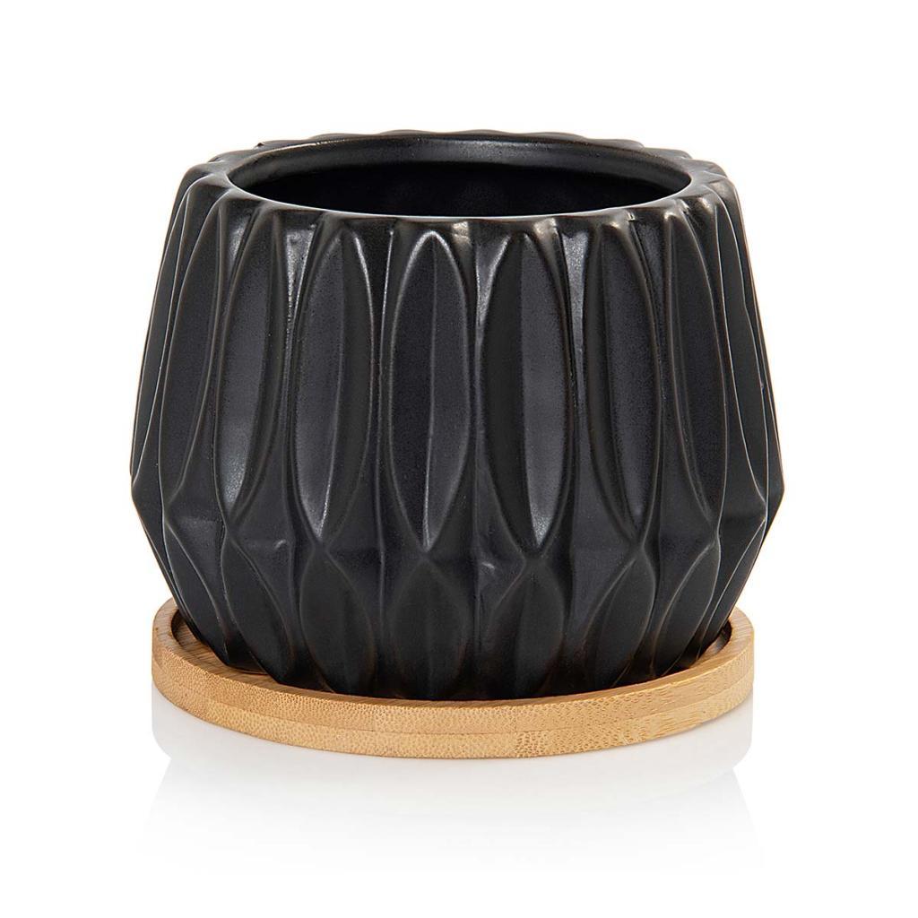 Vaso Cachepot Geometric com Prato de Bambu Preto Fosco Pozzani | Shopee ...