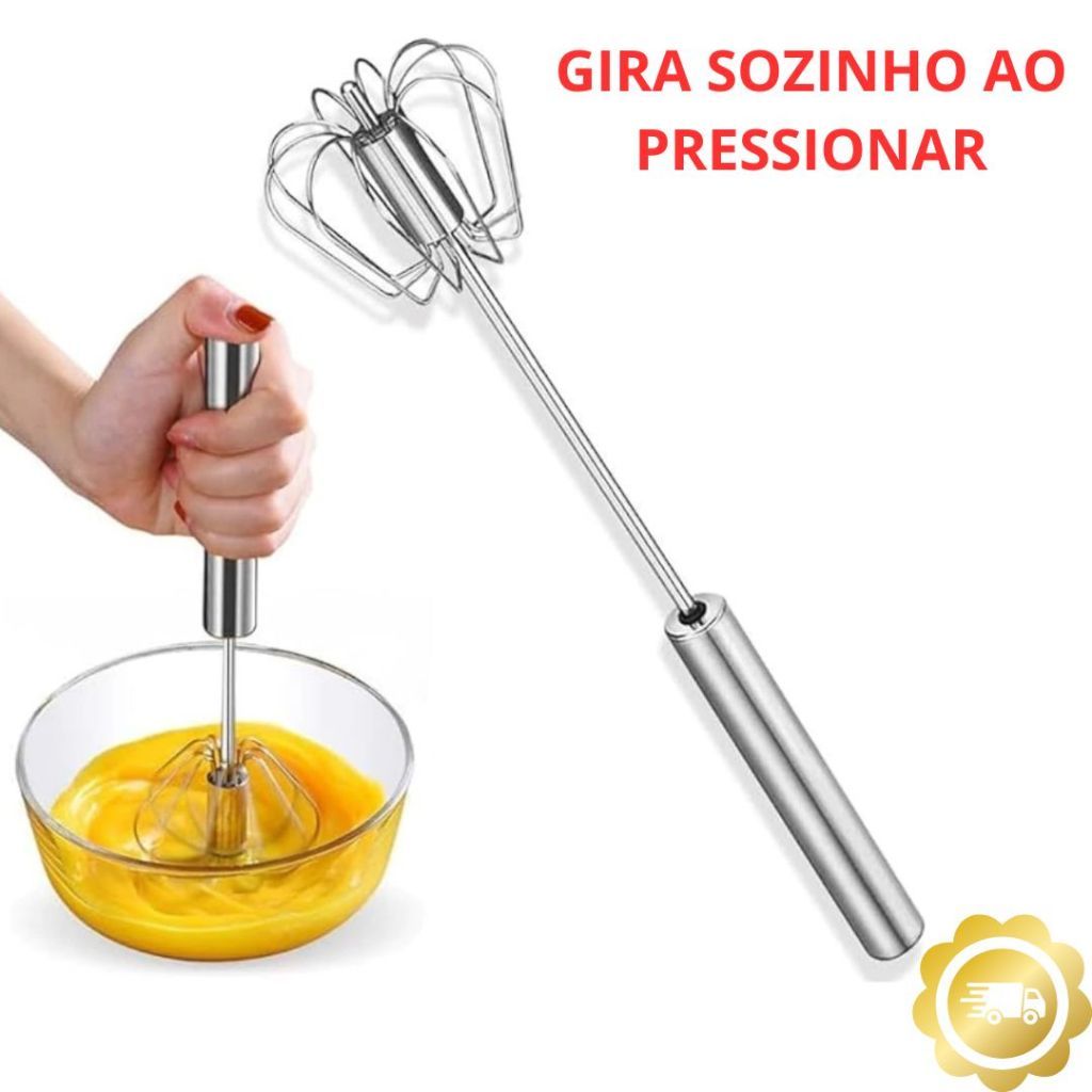 Batedor de Ovos Giratório Inox Fouet Manual Mixer