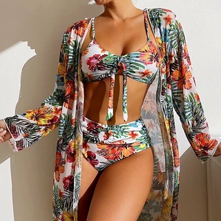 Biquíni top bojo renovável feminino conjunto floral 3peças amarrazinha Conforto e Elegância para Seus Dias de Sol em Oferta na Shopee