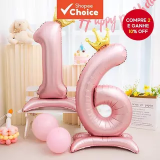 133,2cm Coroa Rosa com Número Base em Pé Balão de Filme de Alumínio, Decoração de Cena de Aniversário em Oferta na Shopee