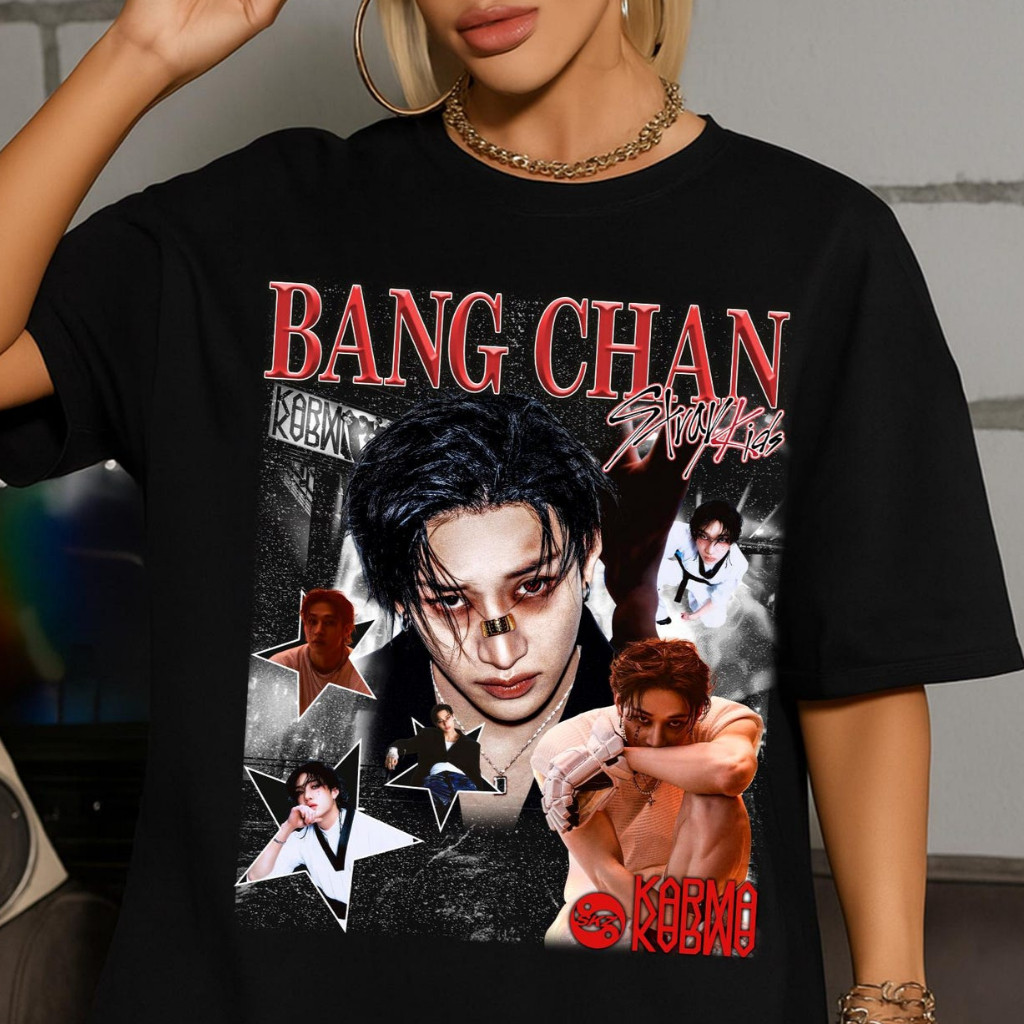 Camiseta T-shirt Unissex Vintage Bangchan Stray Kids Album Karma