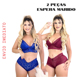 Kit com 2 Espera Marido Feminino Sensual Baby Doll pijama feminino conjunto sexy em Oferta na Shopee