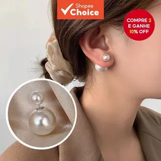 Um par versão coreana um estilo brincos de dupla utilização novo estilo moda dupla face grande pequena pérola brincos fe em Oferta na Shopee