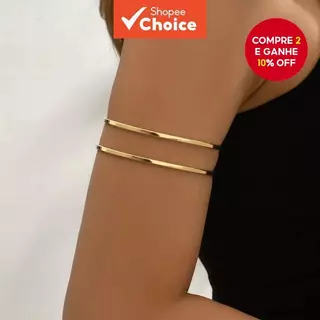 Dupla Camada Oco Braço Manguito Ouro Branco Brilhante Ajustável Pulseira Feminina Minimalista Jóias Presente em Oferta na Shopee