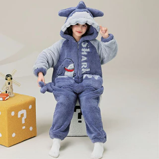 Pijamas infantis inverno engrossado Coral velo de manga comprida meninas flanela meninas terno quente médio grande roupa em Oferta na Shopee