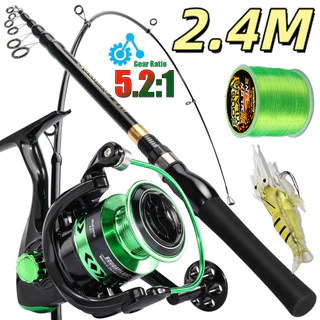 Conjunto Completo De Varas De Pesca Telescópicas De Fibra De Carbono 2.4M Vara Giratória E Carretel Giratório 1000-5000 em Oferta na Shopee