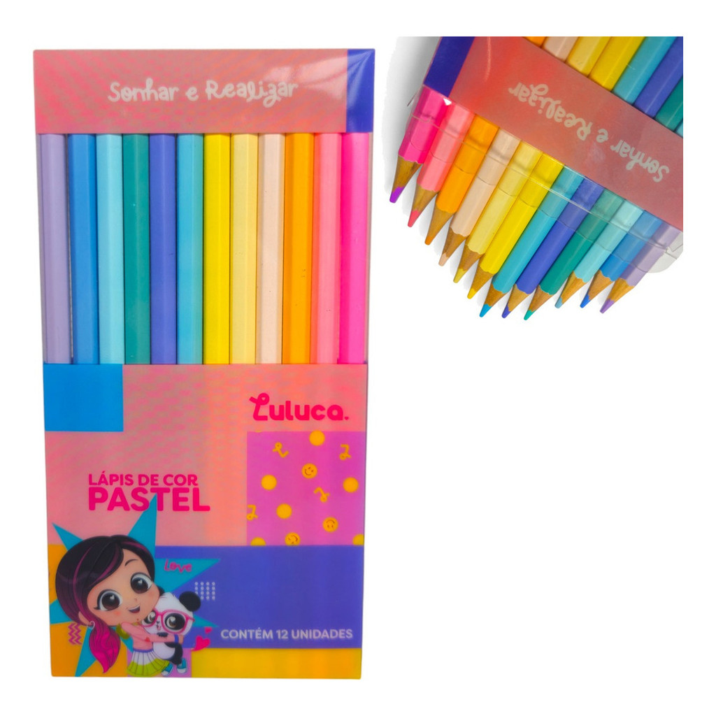 Lápis De Cor Pastel Luluca 12 Cores Escolar Infantil | Shopee Brasil