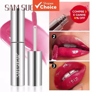 SAM SUGAR brilho labial preto com tecnologia espelhada, não gruda no copo, brilho duradouro e resistente à cor, em Oferta na Shopee