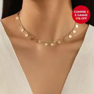 Colar de Pendentes de Distintivo Dourado Retro Simples para Mulheres - Lindo Colar Tipo Choker, Presente de Joalheria. em Oferta na Shopee