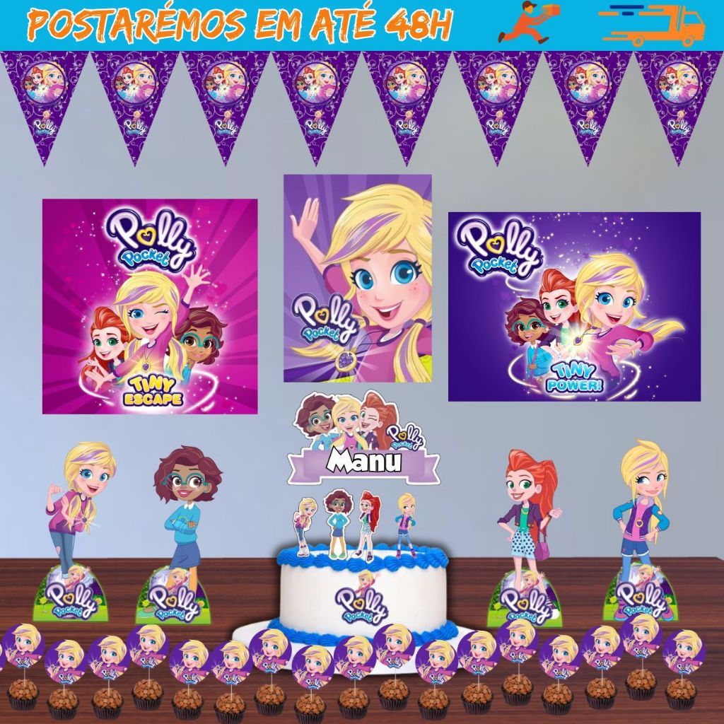 Kit Festa Pronta Polly Pocket personalizado com nome, Aniversário ...
