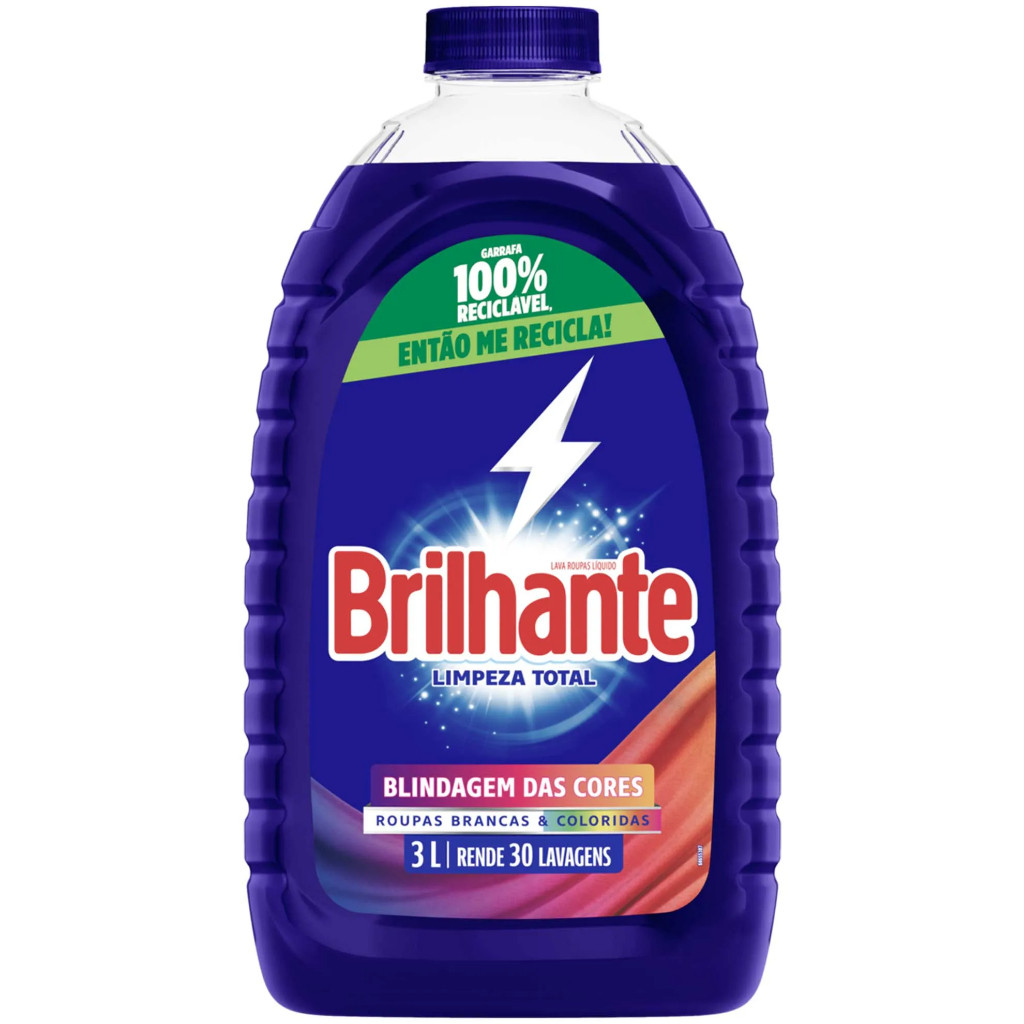 Sabão Líquido Brilhante 3LT Brilho Ativo Lava Roupas Limpeza Eficaz e ...