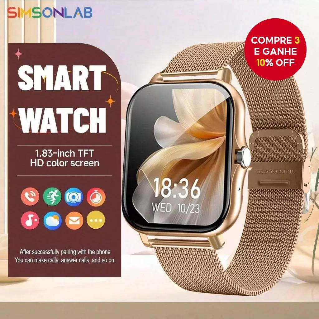 Smart Watch 2025 Tela de Exibição Relógio Bluetooth Rastreador de Fitness Presente para Homens e Mulheres
