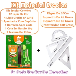 Kit Material Escolar Com Geométrico Régua E Lápis E Apontador E Borracha E Cola Bastão E Tesoura em Oferta na Shopee