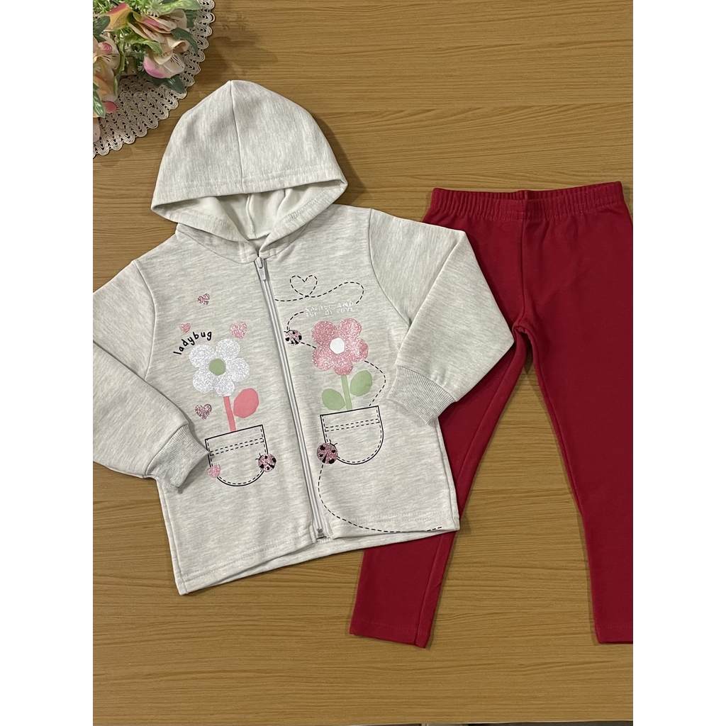Conjunto Infantil Menina Brandili Inverno com Calça Legging e Jaqueta ...