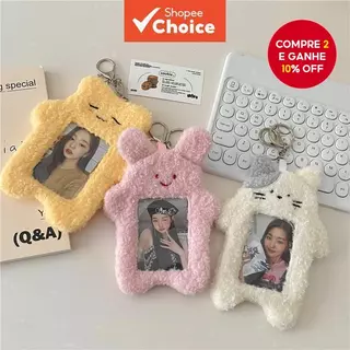 Porta-Cartões Fotográficos Coreanos De Pelúcia Com Chaveiro De Crédito Identificação Bancária Papelaria em Oferta na Shopee