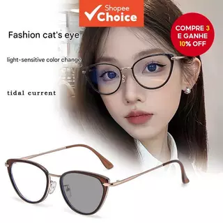 Óculos de Gato 3 Em 1 Fotocromático Feminino Anti-Radiação Sem Receita em Oferta na Shopee