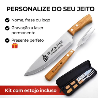 Kit Brinde Churrasco gravados a laser 5 a 20 Und Casamento Faca e Garfo com Estojo Gravação a Laser Presente Empresas
