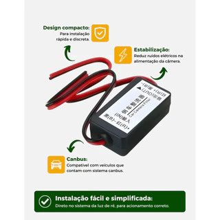 Filtro Câmera de Ré Retificador Estabilizador Anti-Interferência Relé Potência Universal Visão Traseira Multimídia