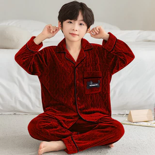 Crianças pijamas infantis meninos vermelho outono inverno 2026 ano do cavalo Benming ano Coral velo mais veludo engrossa em Oferta na Shopee