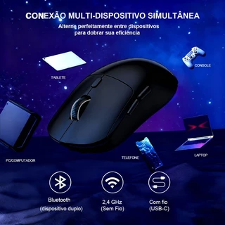 Mouse Gamer Sem Fio Tri-Mode Uniwity 6400 DPI Bluetooth 2.4G USB Recarregável para PC Notebook