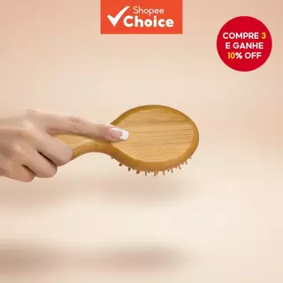 Pente de bambu, pequeno, com cabo de madeira, escova de bolsa de ar para massagem no couro cabeludo, unissex, adequado em Oferta na Shopee