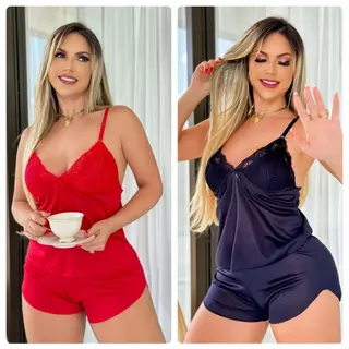 Kit com 2 Baby doll Feminino Short Doll Pijama Conjunto em Oferta na Shopee