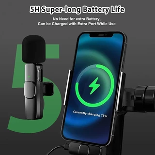 Microfone De Lapela Duplo Compatível iPhone Longo Alcance Entrada Lighting Sem Fio Profissional