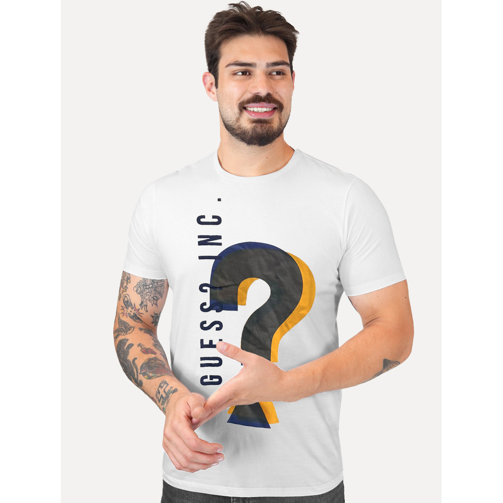 Camiseta Guess Masculina Logo Inc Question Branca | Shopee Brasil