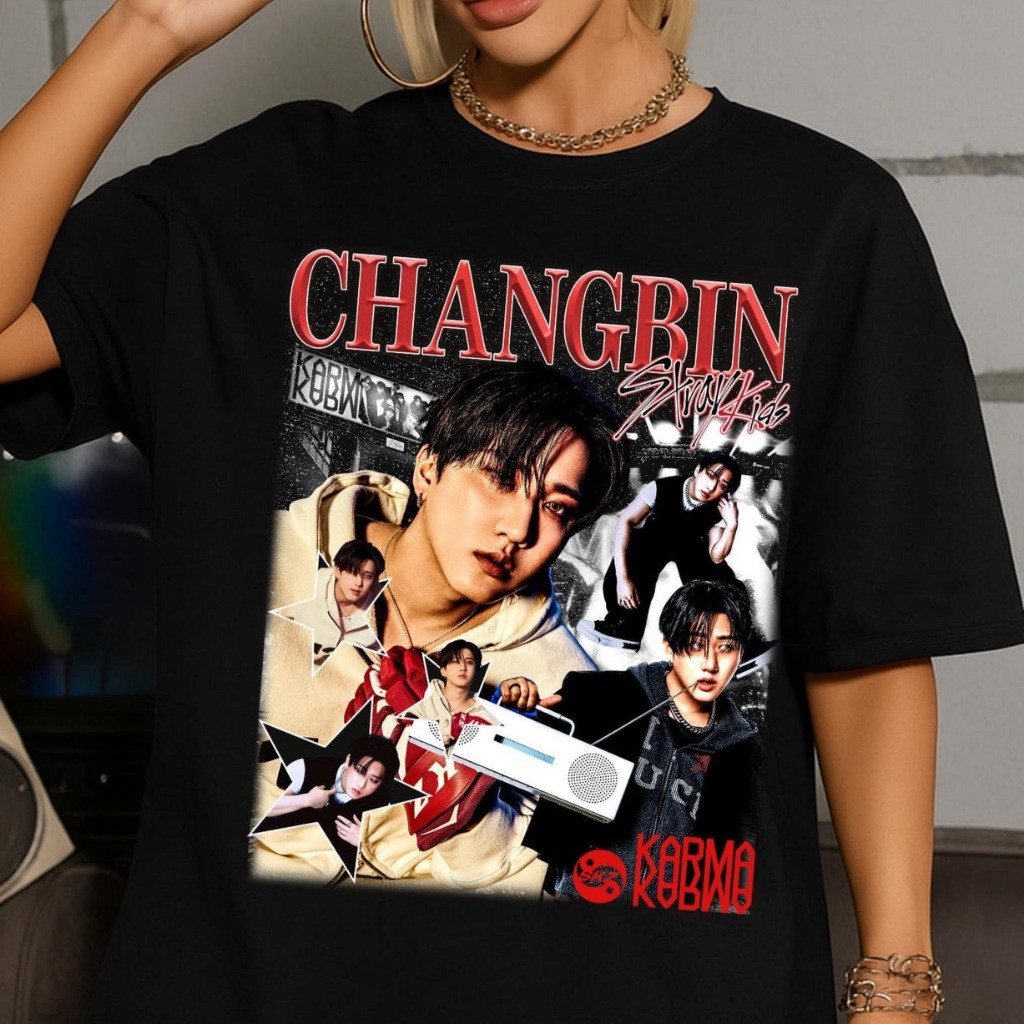 Camiseta T-shirt Unissex Vintage Bangchan Stray Kids Album Karma