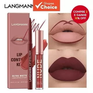 LANGMANNI Lip Liner Gloss Duo Aplicação Suave Contorno Labial De Longa Duração À Prova De Manchas em Oferta na Shopee