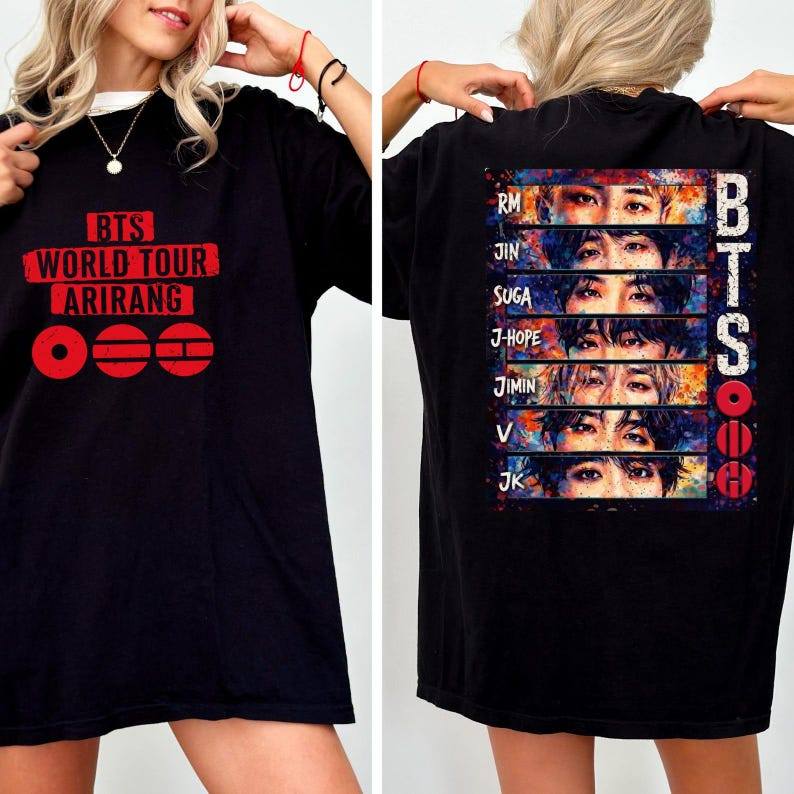 Camiseta Oversized Preta Unissex, Design BTS World Tour Arirang
