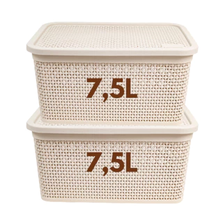 Kit 2 Cestos Caixa Organizadora Rattan 7,5 Litros com Tampa Alças Laterais em Oferta na Shopee