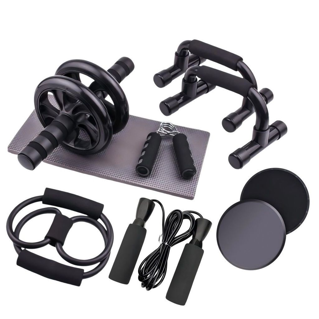 Sports Kit Fitness 6 em 1 Roda Abdominal Flexão Corda Elástico