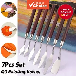 Conjunto com 7 facas de aço inoxidável para pintura a óleo, espátulas para artistas e ferramentas de desenho. em Oferta na Shopee