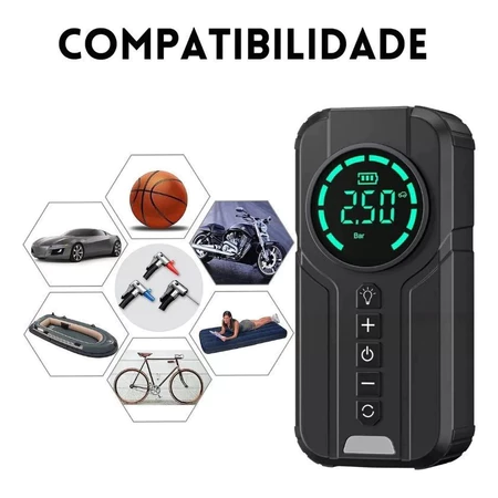 Bomba de Ar Portatil Compressor Inflator Multi-função 4 em 1 PowerBank 8kmah Bateria Calibrador de Carro Auto Pneu