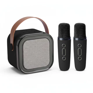 Karaokê Portátil Bluetooth com Duplo Microfone Sem Fio Caixa de Som LED em Oferta na Shopee