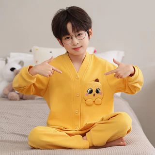 Pijamas para meninos médio grande crianças outono inverno alemão veludo de manga comprida meninos quente terno Cardigan em Oferta na Shopee