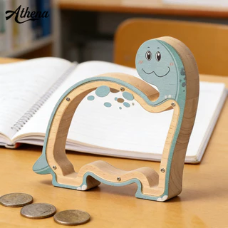 Transparent Coin Bank Children Savings Jar Wooden Dinosaur Piggy for Kids – Acrylic Box Cute Cartoon Dino Money Saving em Oferta na Shopee