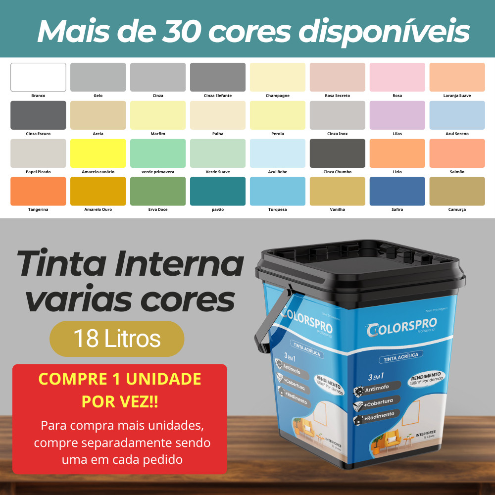 Tinta acrílica interna 18 litros ColorsPro - Sem cheiro e com Antimofo ...