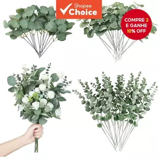 15pcs Folha De Eucalipto Artificial Para Noiva Arranjo Floral De Vaso De Decoração De Casamento Em Casa em Oferta na Shopee