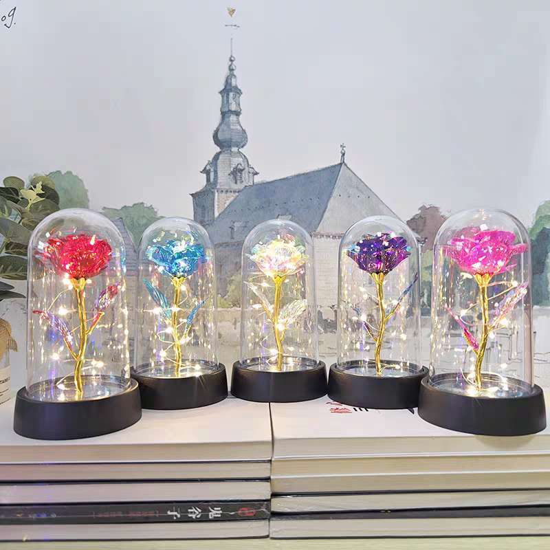 Rosa Encantada com Luz LED - Flor Eterna Decorativa em Cúpula de Acrílico