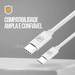 Gshield Cabo de Dados e Carregamento Rápido Symetric Tipo C/Tipo C em Termoplástico Reforçado 1,5 Metros, Branco