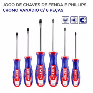 Kit 6 Peças Chaves Fenda e Phillips Magnéticas Cromo Vanádio