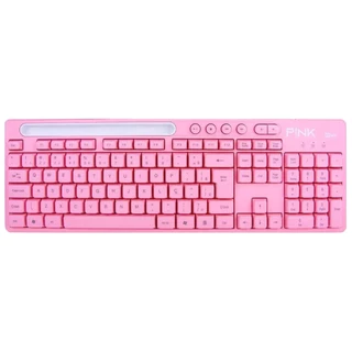 Teclado Rosa USB Para Computador PC Celular MBtech com Suporte para Celular e Tablet